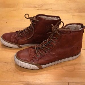 FRYE hightop zip sneaker, Sherpa insides